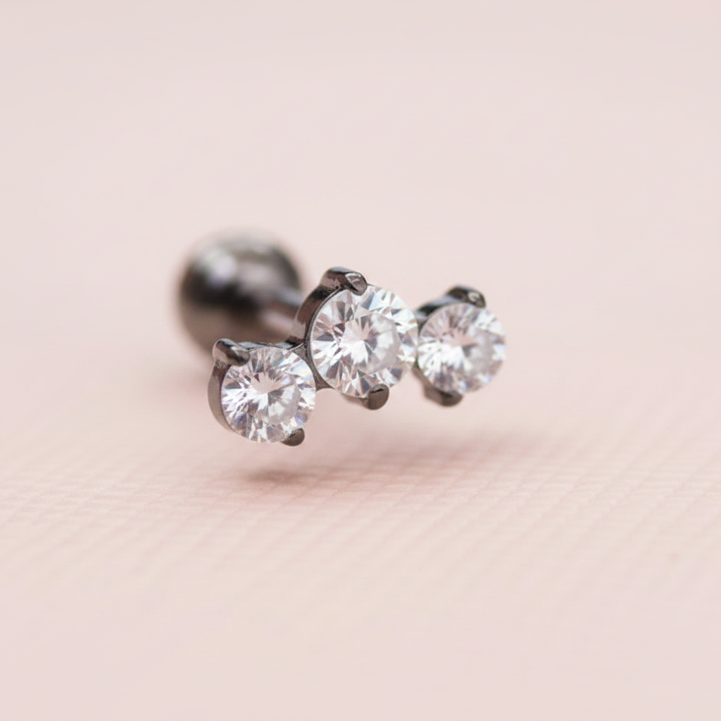 Piercing Triple zirconia blanca - Titanio