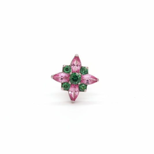 Piercing Prisma floral Rosa/Esmeralda - Titanio