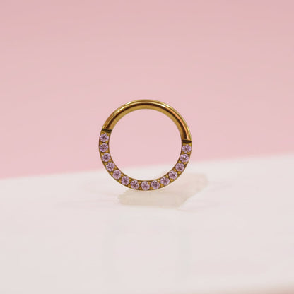 Piercing Aro con Zirconias Rosas Frente - Titanio (Clicker)
