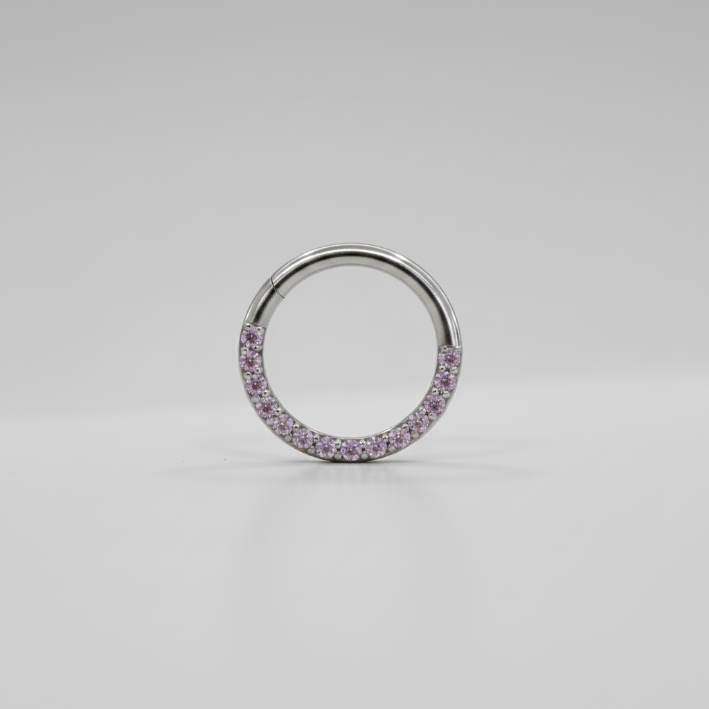 Piercing Aro con Zirconias Rosas Frente - Titanio (Clicker)