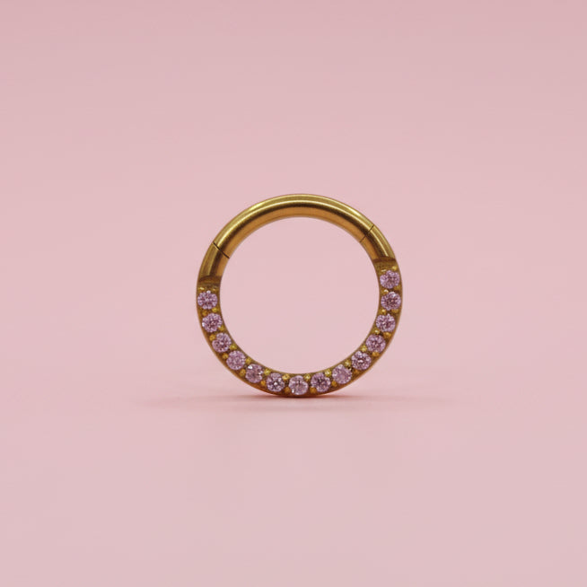 Piercing Aro con Zirconias Rosas Frente - Titanio (Clicker)