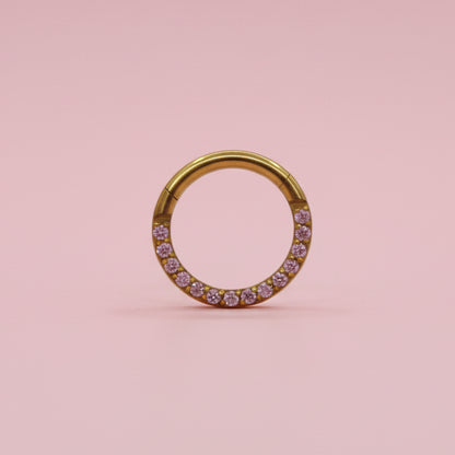 Piercing Aro con Zirconias Rosas Frente - Titanio (Clicker)