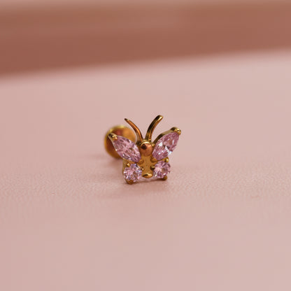 Piercing Mariposa Rosa - Titanio (Labret)