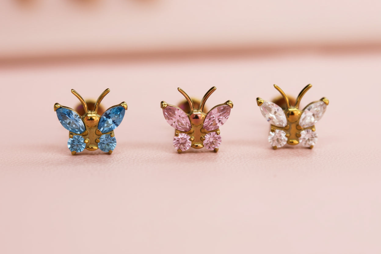 Piercing Mariposa Rosa - Titanio (Labret)