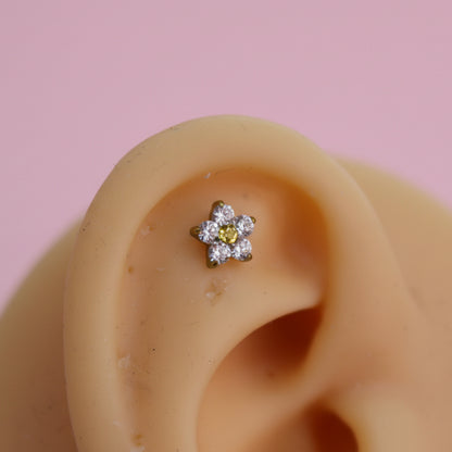 Piercing Flor de zirconias PVD GOLD - Titanio (Labret)