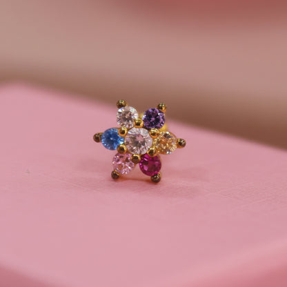 Piercing de Broquel para Oreja diseño de flor de colores  - Acero con chapado en oro