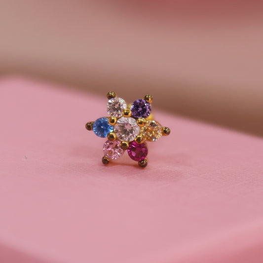 Piercing de Broquel para Oreja diseño de flor de colores  - Acero con chapado en oro