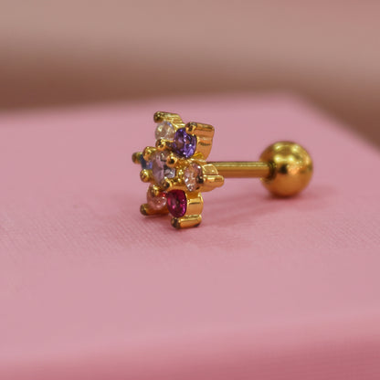 Piercing de Broquel para Oreja diseño de flor de colores  - Acero con chapado en oro