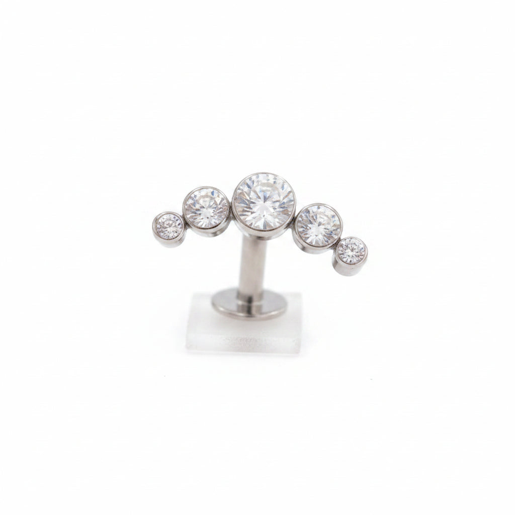 Piercing ombligo 5 pastillas de zirconias blancas - Titanio