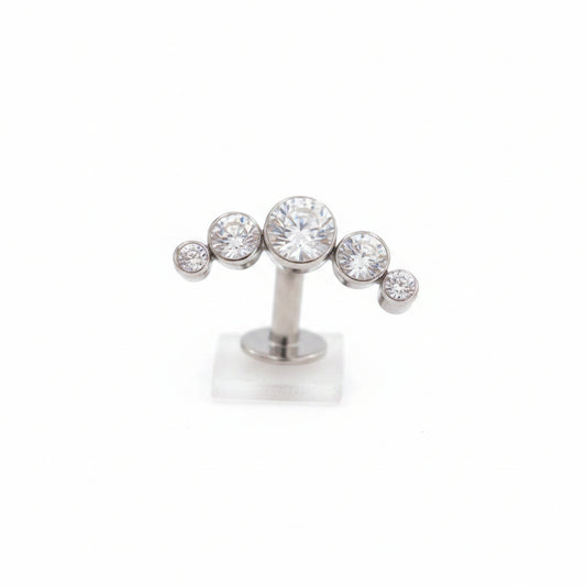 Piercing ombligo 5 pastillas de zirconias blancas - Titanio
