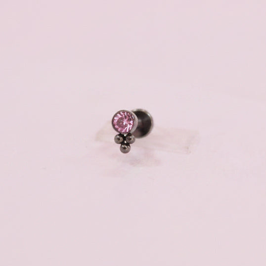 Labret biselado 3 mini esferas zirconia rosa - Titanio