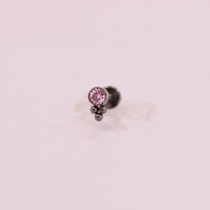 Labret biselado 3 mini esferas zirconia rosa - Titanio