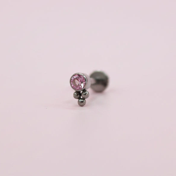 Labret biselado 3 mini esferas zirconia rosa - Titanio