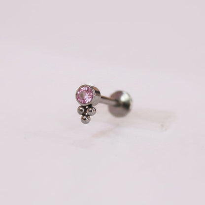 Labret biselado 3 mini esferas zirconia rosa - Titanio