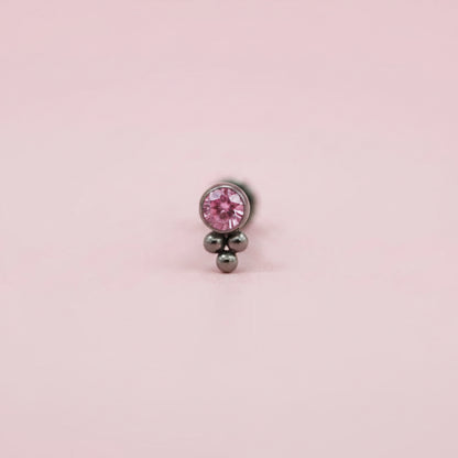 Labret biselado 3 mini esferas zirconia rosa - Titanio