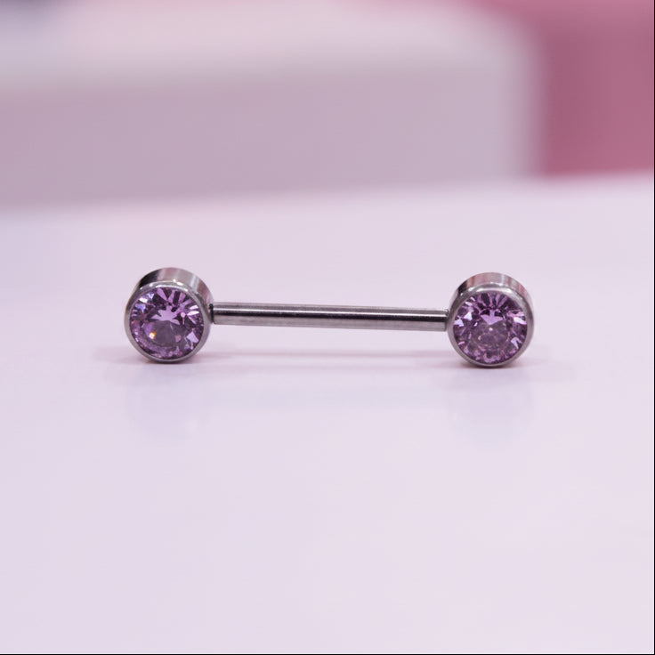 Piercing para Pezón 2 pastillas de zirconias rosas - Titanio