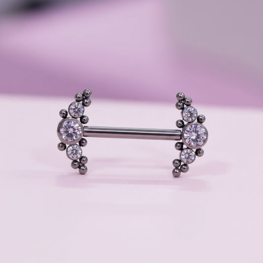 Piercing para Pezón Nave con 6 zirconias bisceladas - Titanio