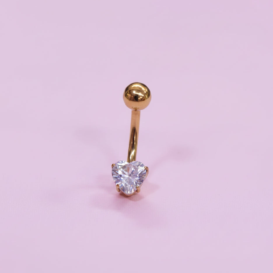 Piercing básico de ombligo zirconia corazón - Titanio