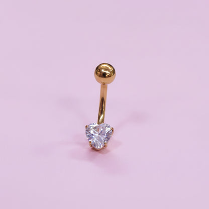 Piercing básico de ombligo zirconia corazón - Titanio