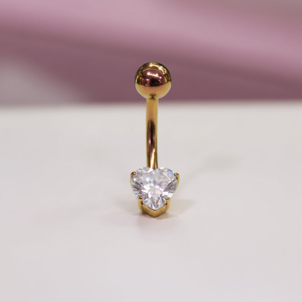Piercing básico de ombligo zirconia corazón - Titanio