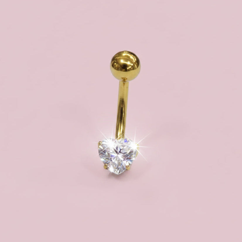 Piercing básico de ombligo zirconia corazón - Titanio