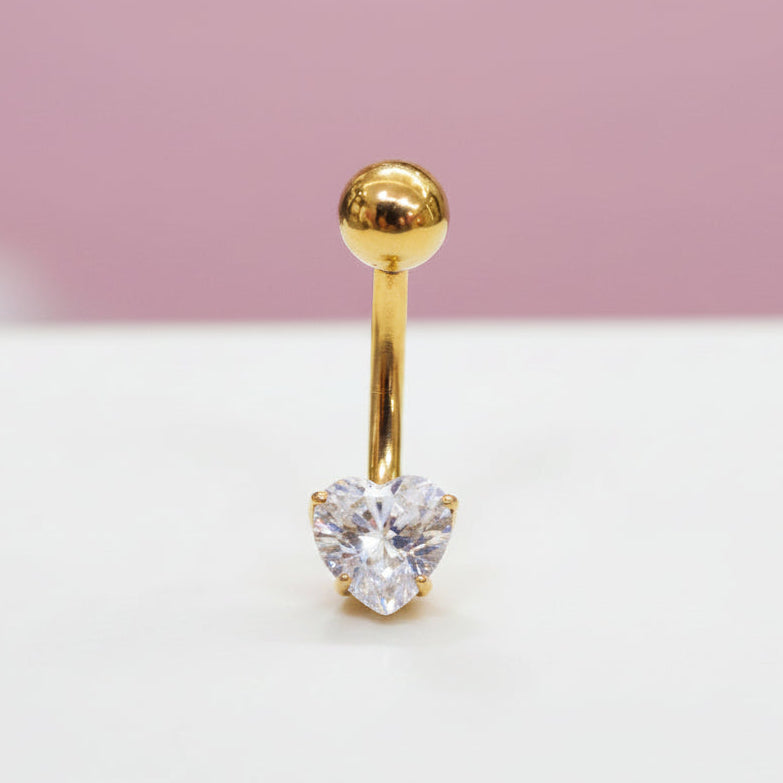 Piercing básico de ombligo zirconia corazón - Titanio