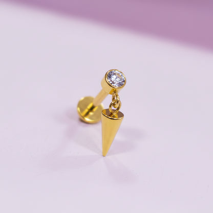 Piercing zirconia biselada con colgante - Titanio
