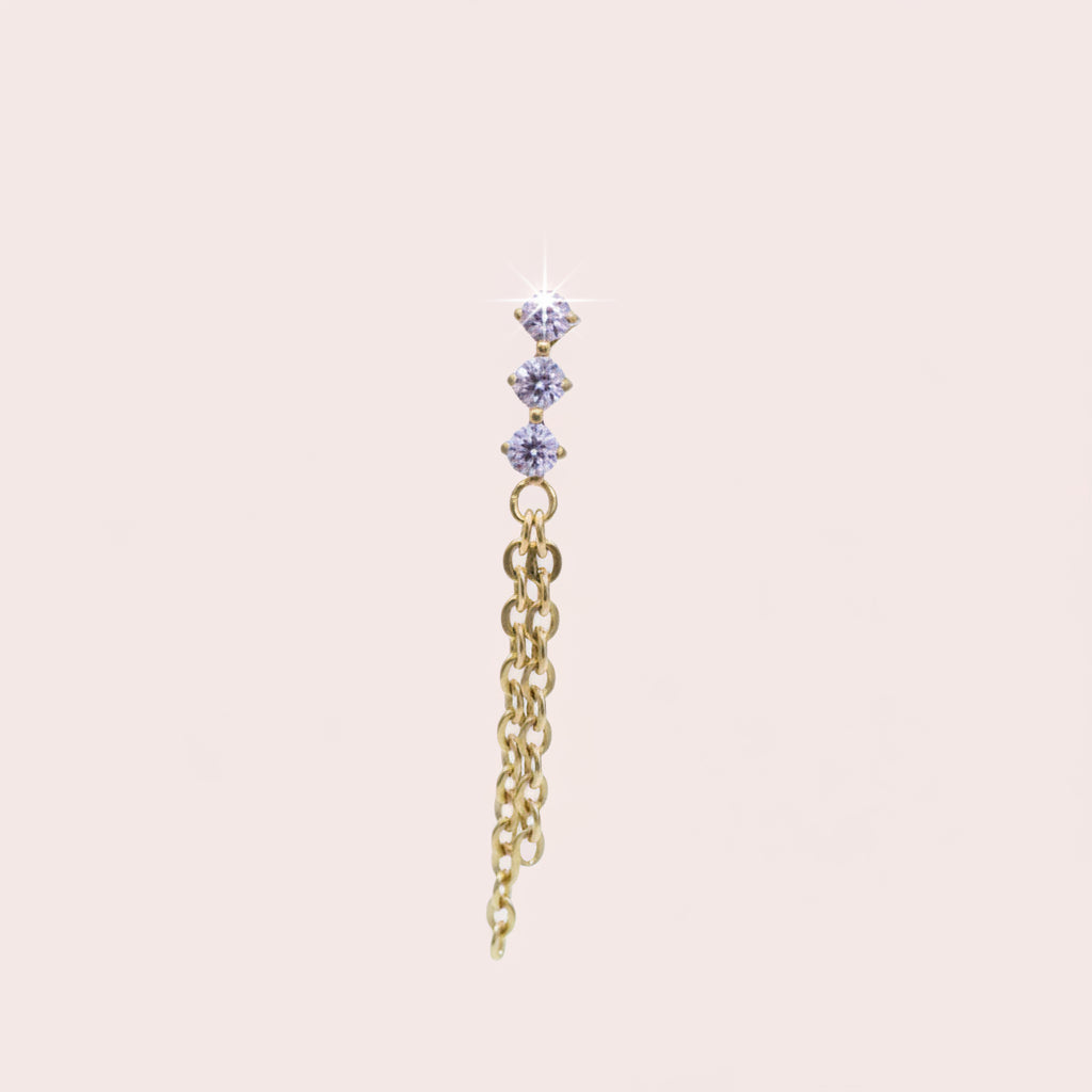 Piercing triple zirconia cadena colgante - Titanio (Labret)