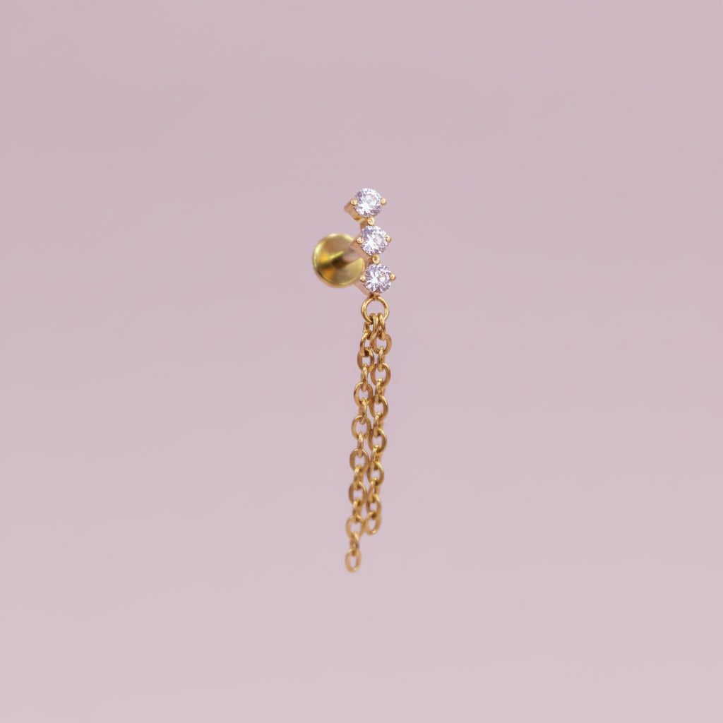 Piercing triple zirconia cadena colgante - Titanio (Labret)