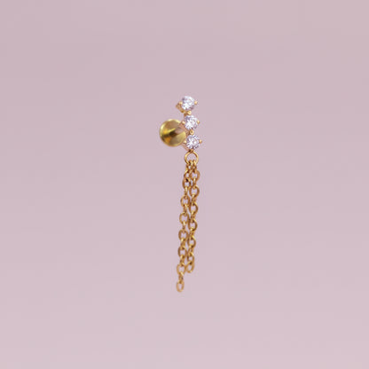 Piercing triple zirconia cadena colgante - Titanio (Labret)