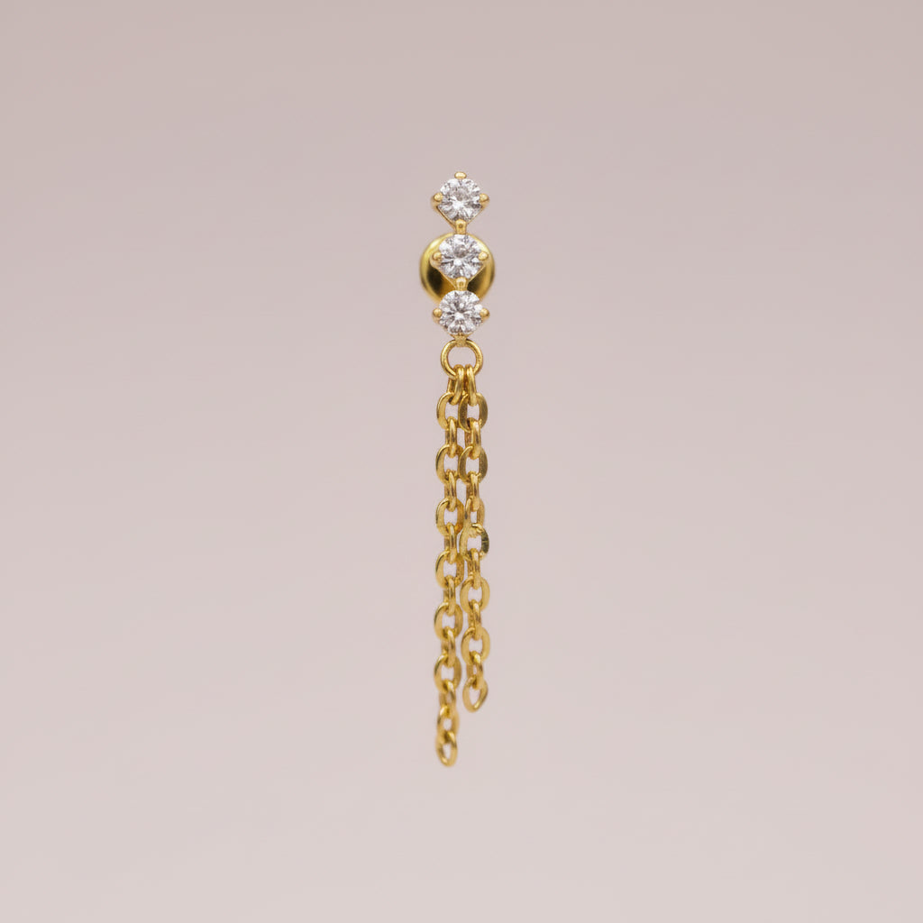 Piercing triple zirconia cadena colgante - Titanio (Labret)