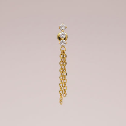 Piercing triple zirconia cadena colgante - Titanio (Labret)