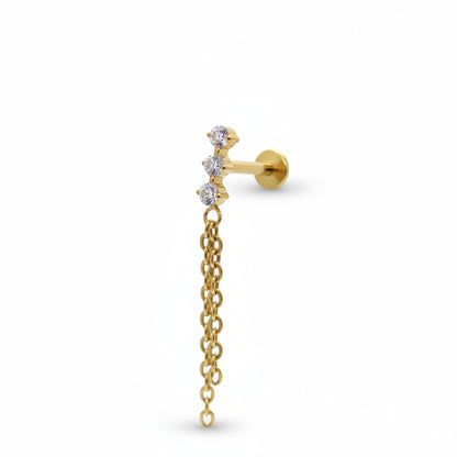 Piercing triple zirconia cadena colgante - Titanio (Labret)