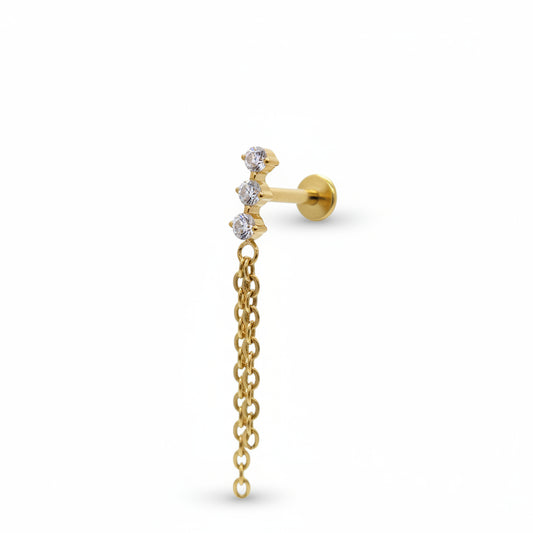 Piercing triple zirconia cadena colgante - Titanio (Labret)