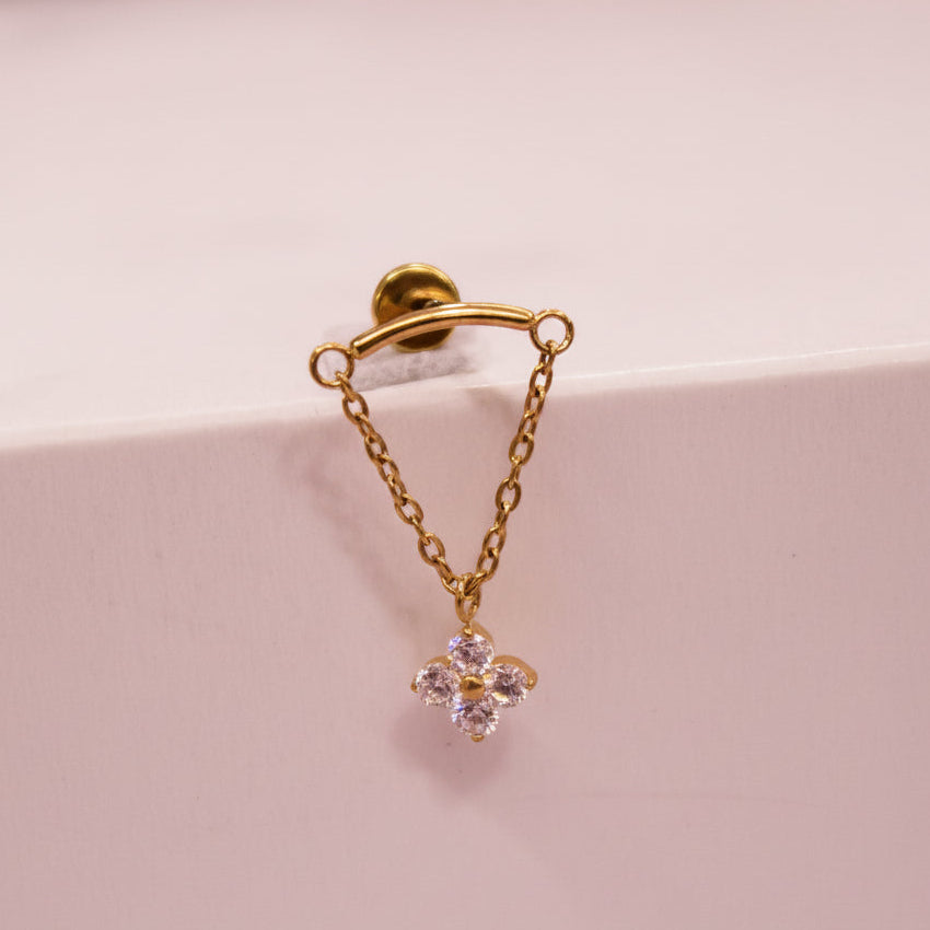 Piercing dorado helix flor colgante- Titanio (Labret)