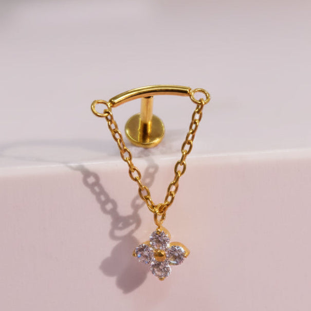 Piercing dorado helix flor colgante- Titanio (Labret)