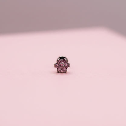 Piercing Flor 6 petalos rosas- Titanio (Labret)