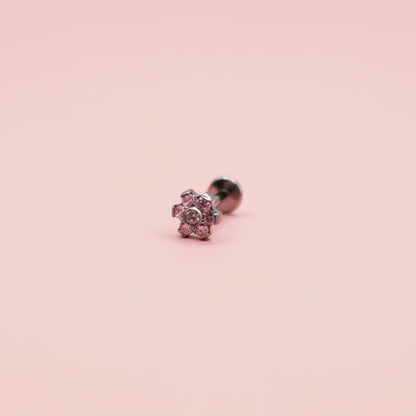 Piercing Flor 6 petalos rosas- Titanio (Labret)