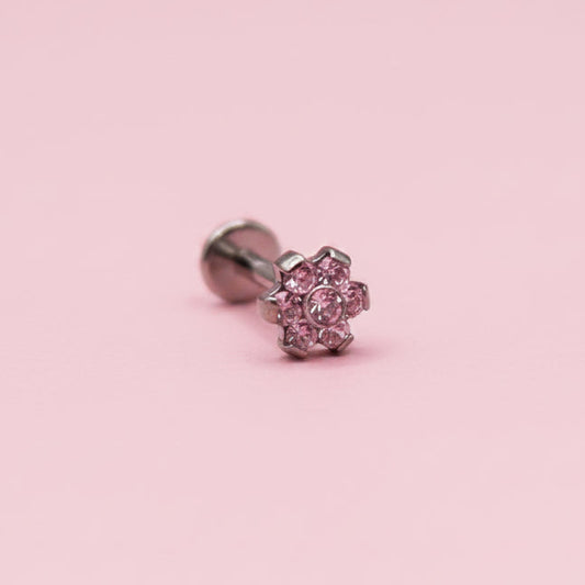 Piercing Flor 6 petalos rosas- Titanio (Labret)