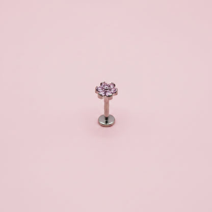 Piercing Flor 6 petalos rosas- Titanio (Labret)
