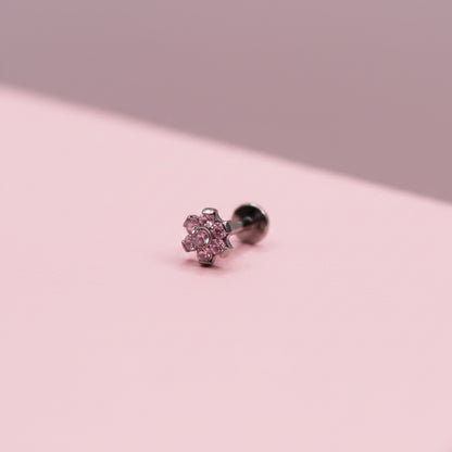 Piercing Flor 6 petalos rosas- Titanio (Labret)