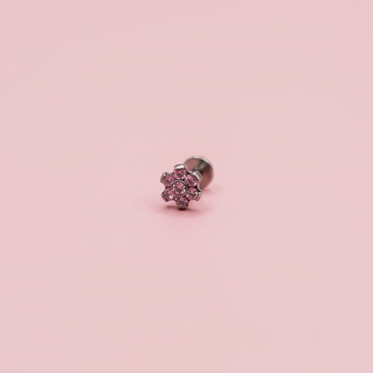 Piercing Flor 6 petalos rosas- Titanio (Labret)