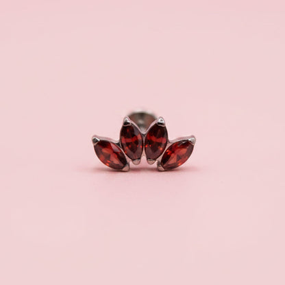 Piercing Flor de Loto 4 pétalos Rubí  - Titanio
