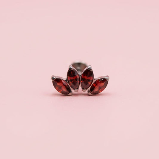 Piercing Flor de Loto 4 pétalos Rubí  - Titanio
