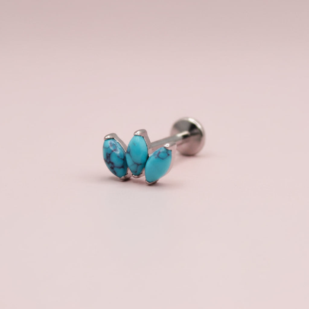 Piercing Flor de Loto 3 Pétalos Ópalo Turquesa- Titanio (Labret )