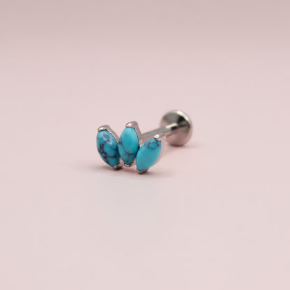 Piercing Flor de Loto 3 Pétalos Ópalo Turquesa- Titanio (Labret )