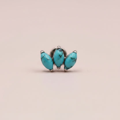 Piercing Flor de Loto 3 Pétalos Ópalo Turquesa- Titanio (Labret )