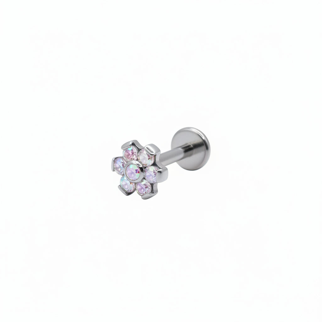 Piercing Flor 6 petalos tornasol- Titanio (Labret)