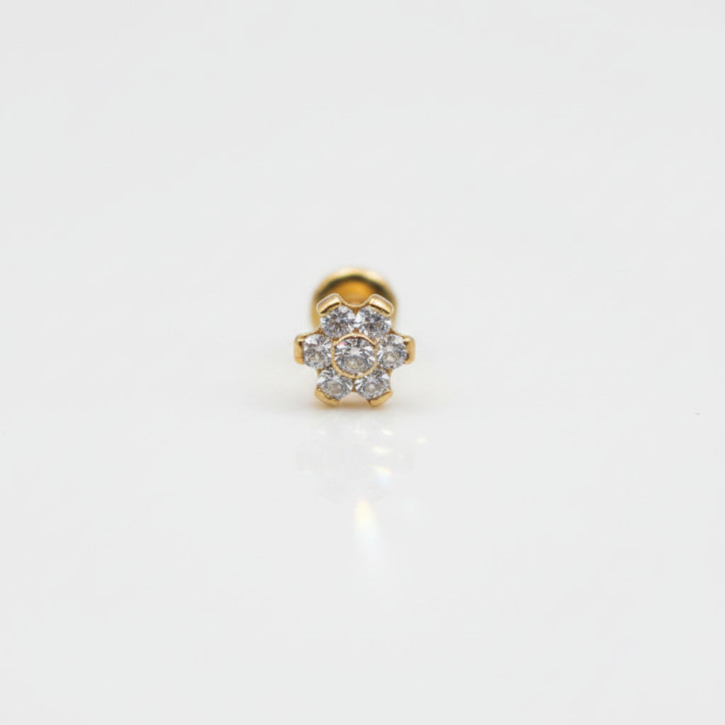 Piercing Flor 6 petalos blancos PVD Gold - Titanio (Labret)