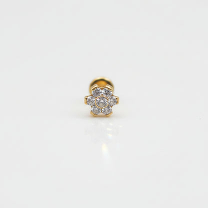 Piercing Flor 6 petalos blancos PVD Gold - Titanio (Labret)